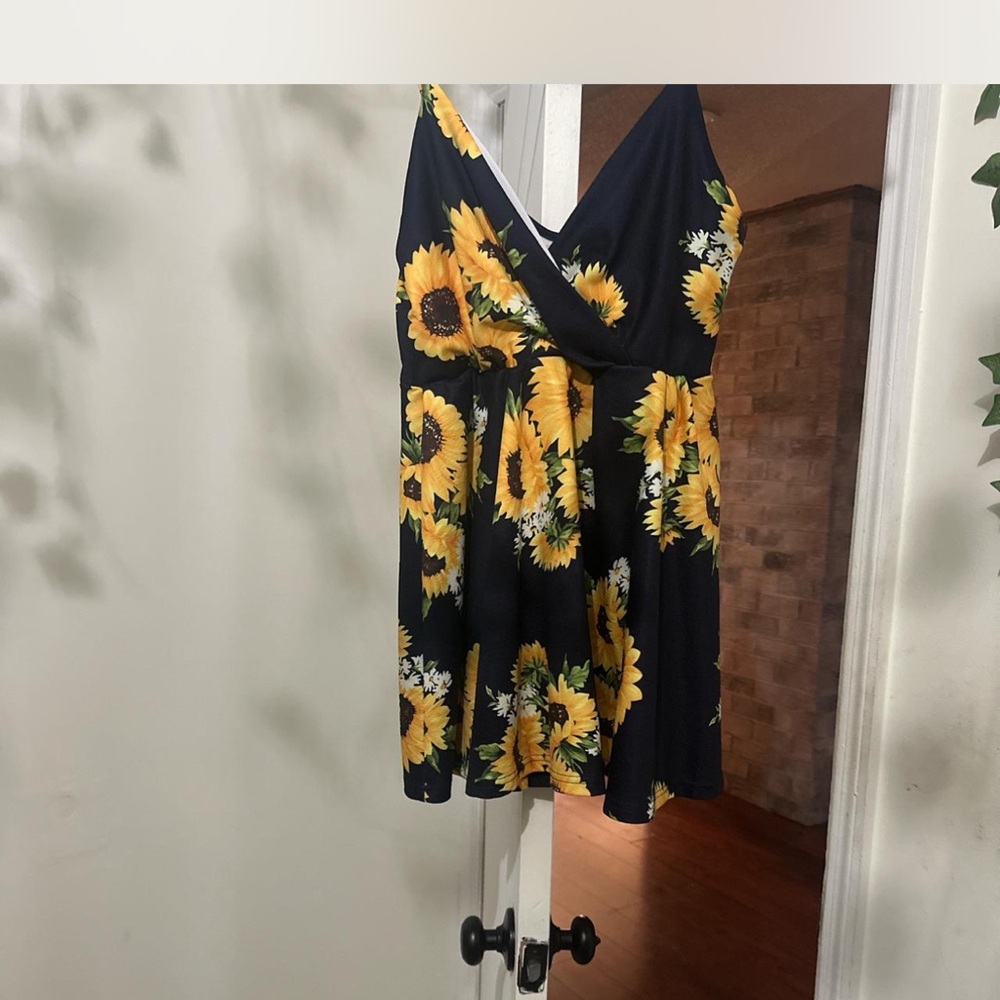 See You Monday Black and Yellow Sunflower Midi Dress
